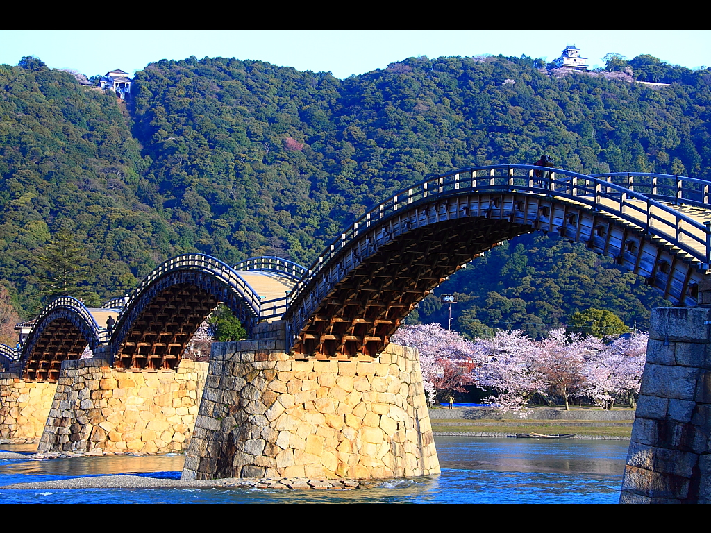 錦帯橋へのアクセス　左クリックで錦帯橋 桜へ右クリック背景に設定で壁紙へ