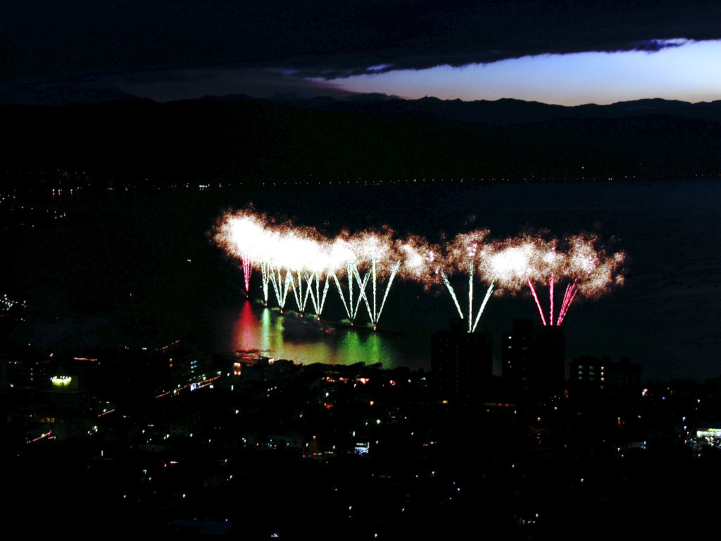 The Lake Suwa festival on-the-lake fireworks display opening