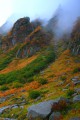 斜面の鮮烈な紅葉と幻想的な山頂付近640×960